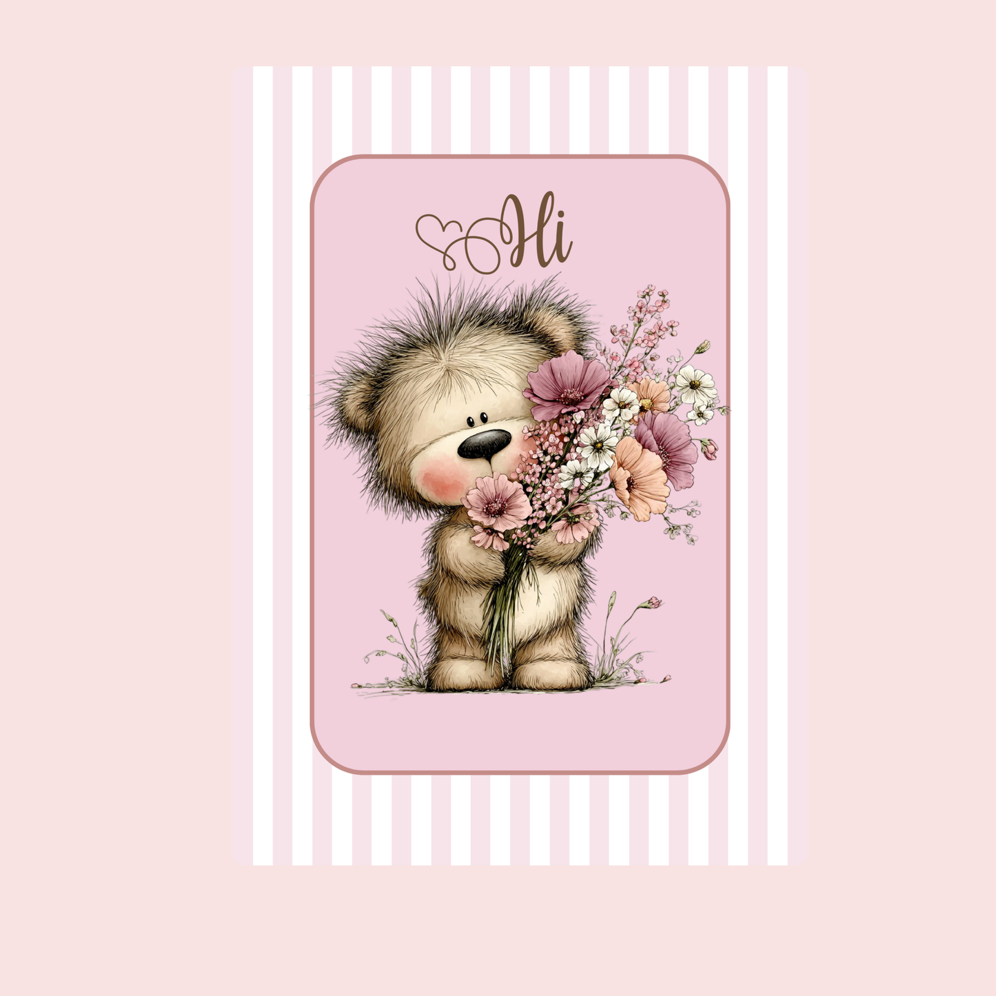 The Beautiful Blossom Bear Collection Greeting Cards: Hi Bear with armful of Blossoms