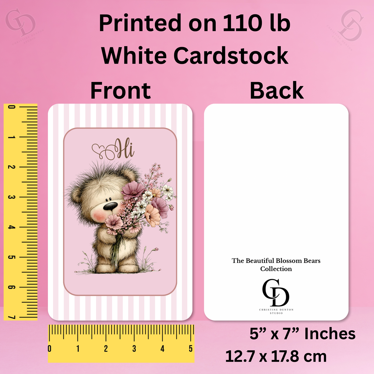 The Beautiful Blossom Bear Collection Greeting Cards: Hi Bear with armful of Blossoms