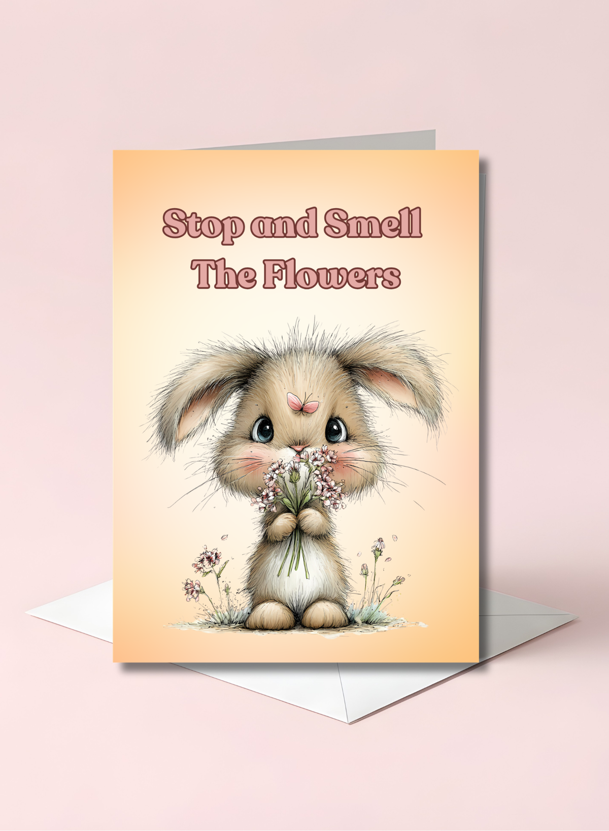Inspirational Rabbit 5 x 7 Greeting Card: Stop and Smell The Flowers