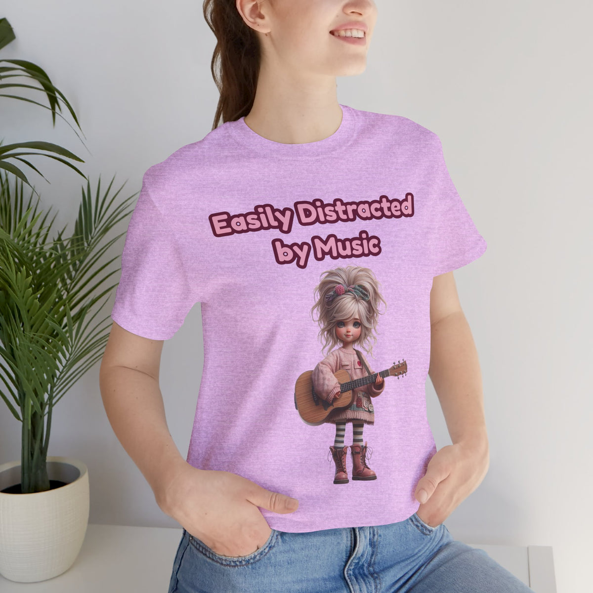 Easily Distracted by Music T‑Shirt — Cute Guitar Girl Tee