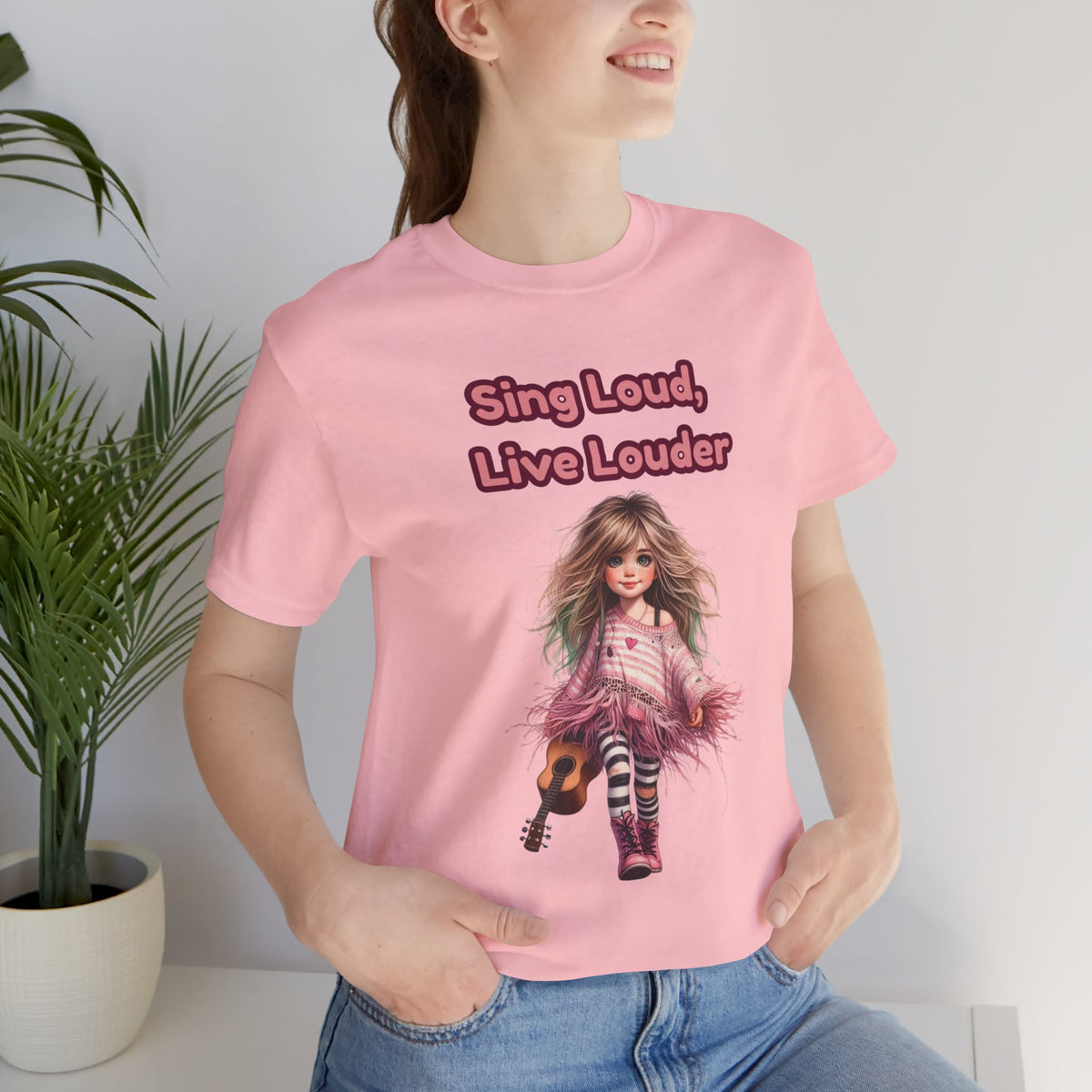 Sing Loud Live Louder Doll Graphic Tee - Cute Girl with Guitar T-Shirt