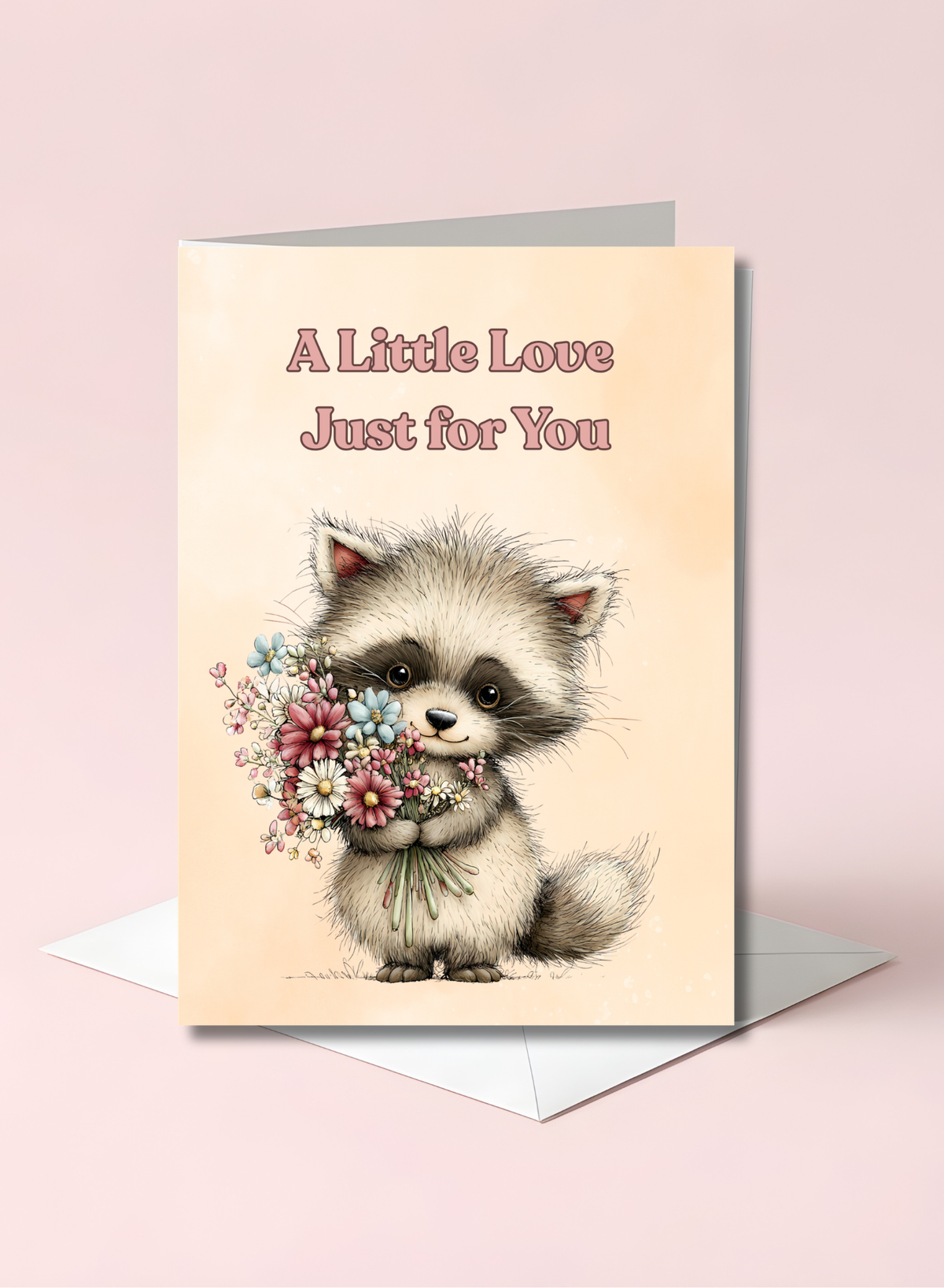 Whimsical Raccoon Love 5 x 7 Greeting Card: A Little Love Just for You