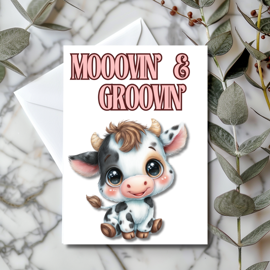 The Down Home Farm Collection Greeting Card: Mooovin & Grooving Cow