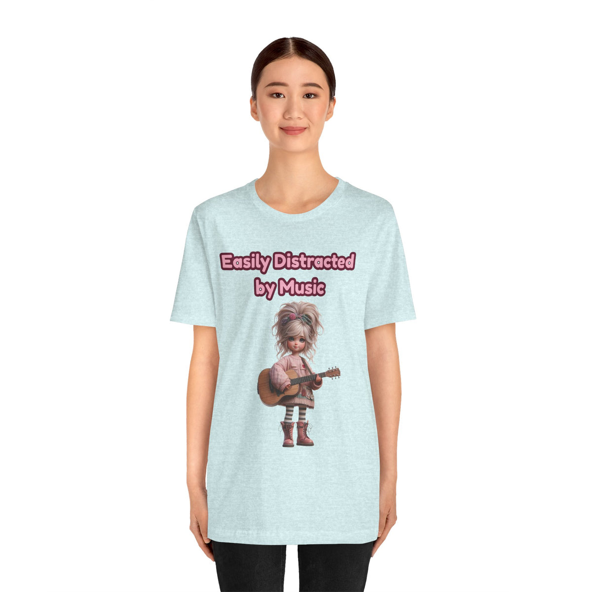 Easily Distracted by Music T‑Shirt — Cute Guitar Girl Tee