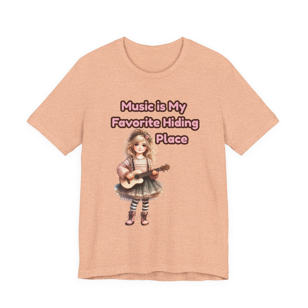 Music Is My Favorite Hiding Place T-Shirt — Cute Girl with Guitar Tee