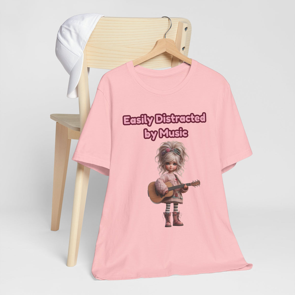 Easily Distracted by Music T‑Shirt — Cute Guitar Girl Tee