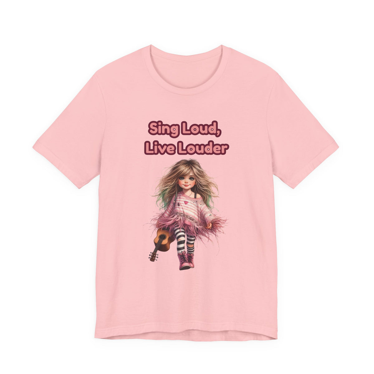 Sing Loud Live Louder Doll Graphic Tee - Cute Girl with Guitar T-Shirt