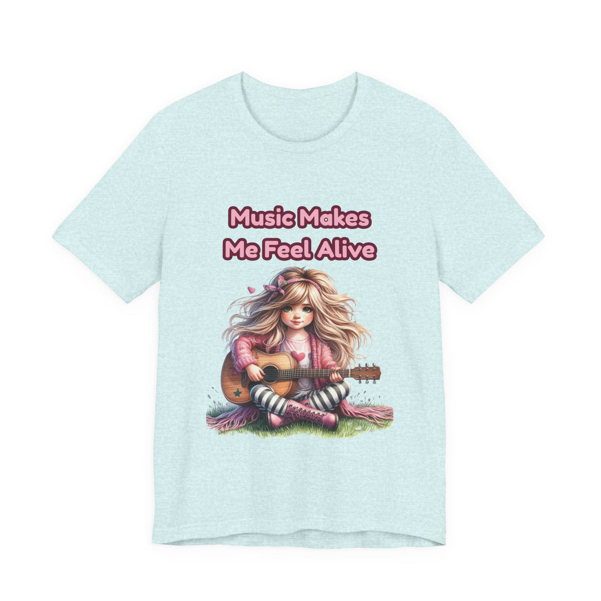 Music Makes Me Feel Alive T‑Shirt - Girl with Guitar Retro Cute Tee
