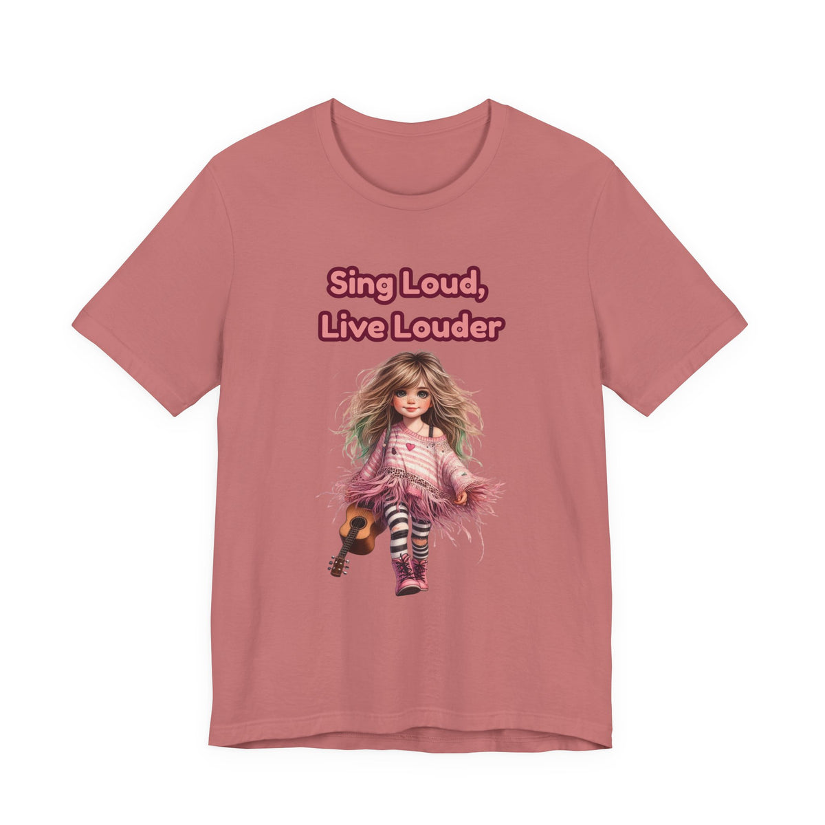 Sing Loud Live Louder Doll Graphic Tee - Cute Girl with Guitar T-Shirt