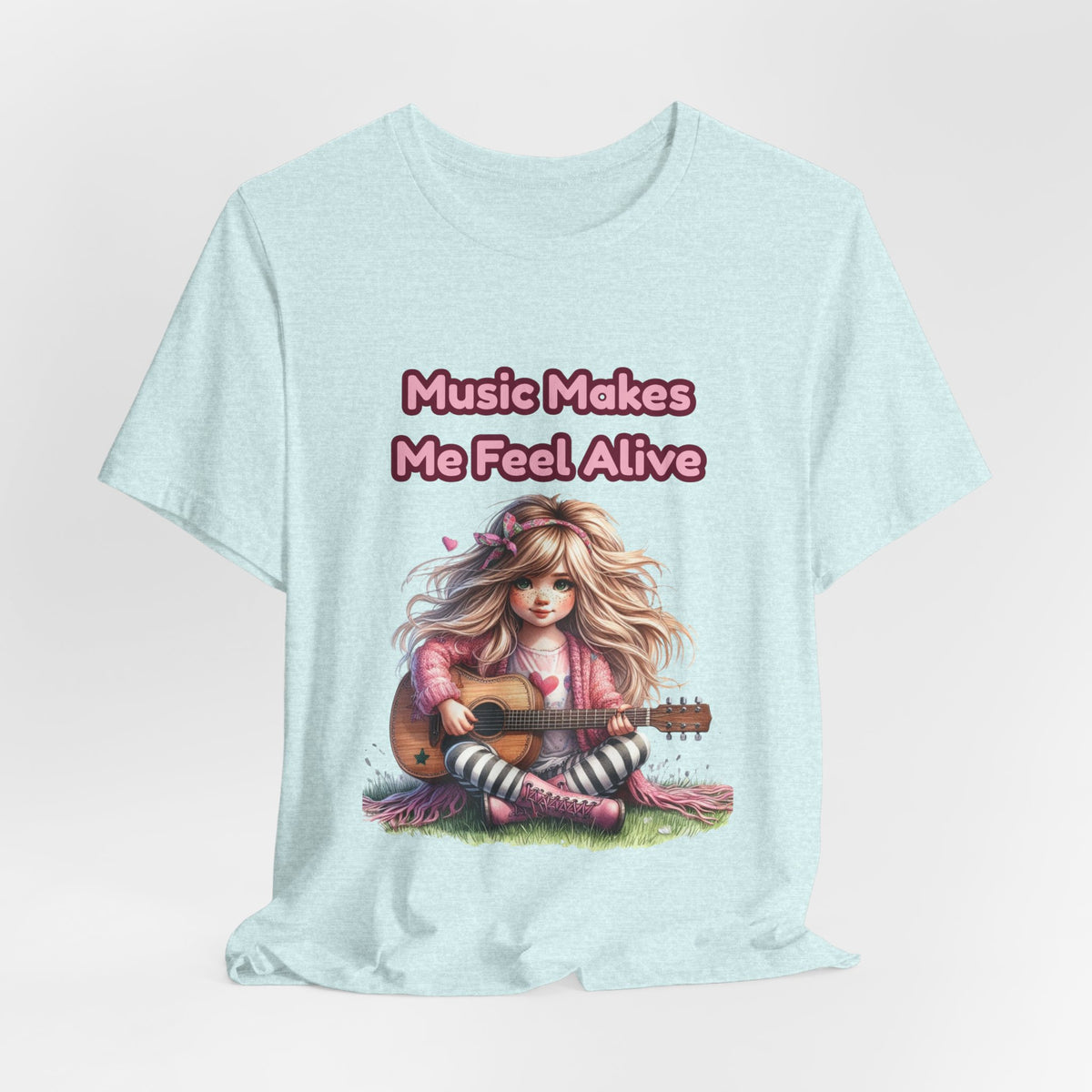 Music Makes Me Feel Alive T‑Shirt - Girl with Guitar Retro Cute Tee