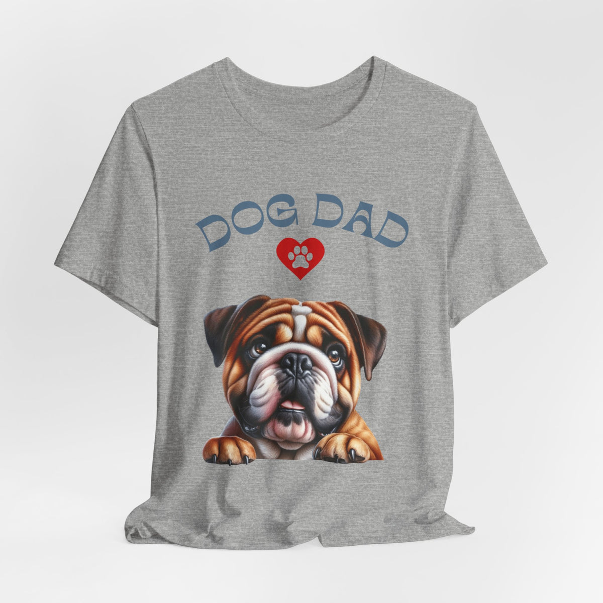 Bulldog Dad T-Shirt – Cute Bulldog Graphic Tee with Heart Paw Design