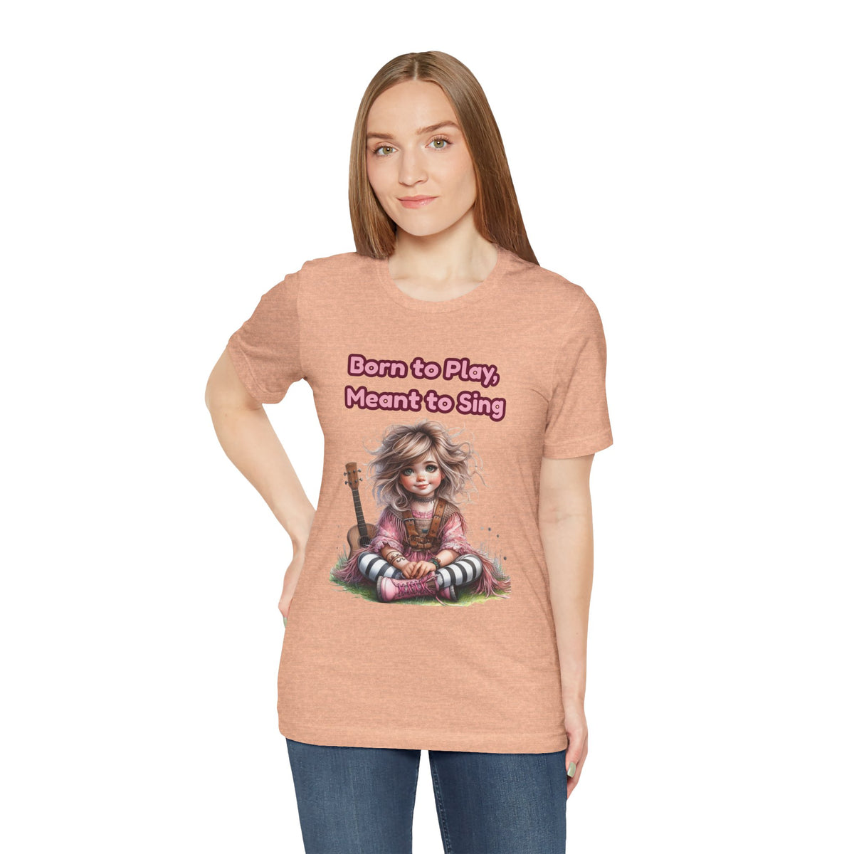 Music Lovers T‑Shirt — "Born to Play, Meant to Sing" Cute Girl with Guitar