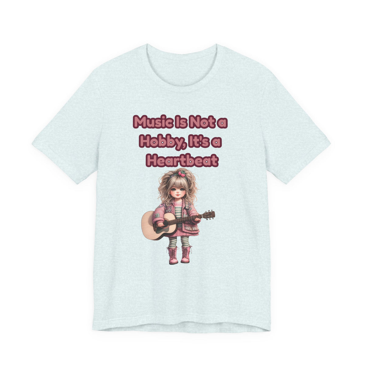 Music Is Not a Hobby It's a Heartbeat Tee - Cute Girl Guitar Graphic T-Shirt