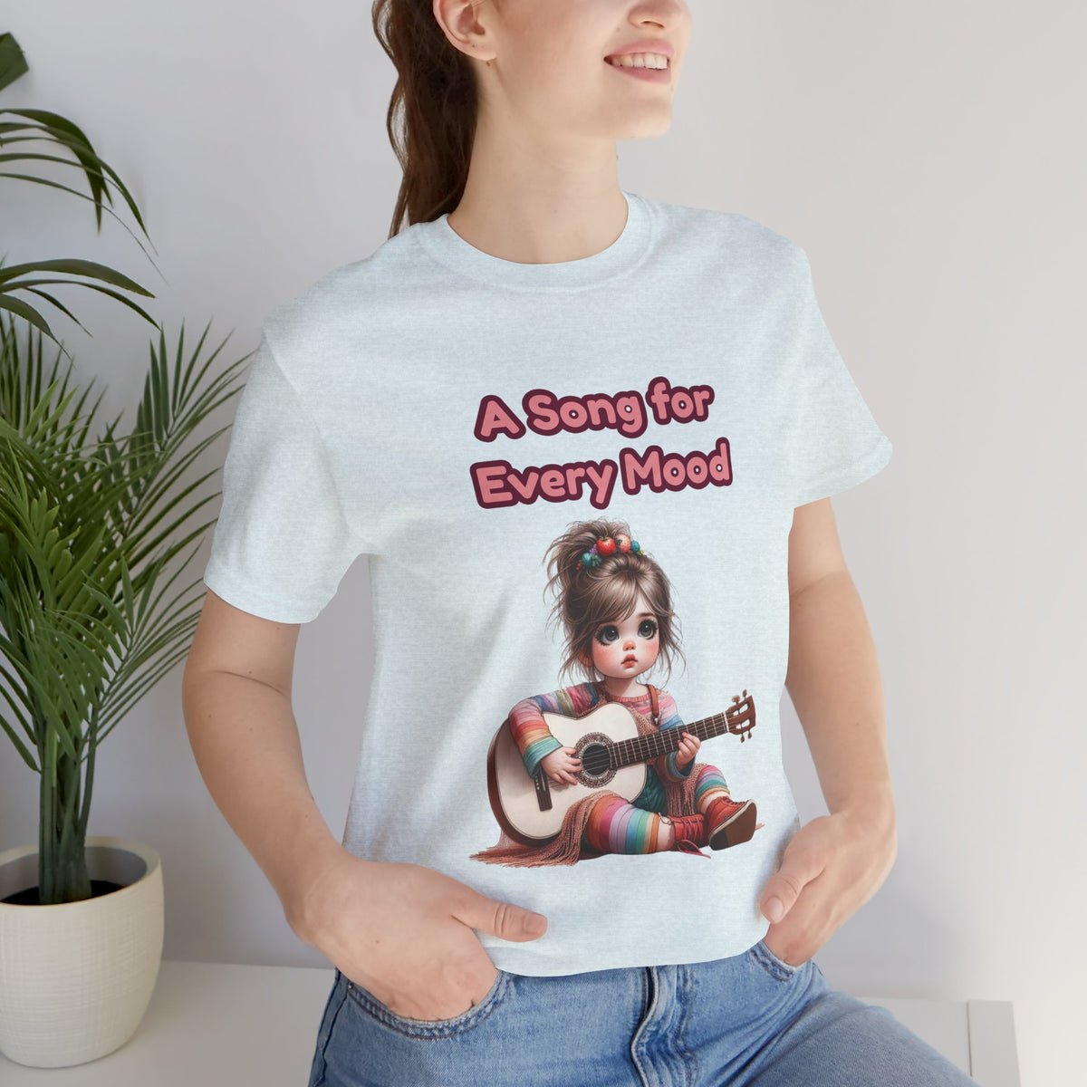 Cute Guitar Girl T-Shirt — "A Song for Every Mood" Graphic Tee
