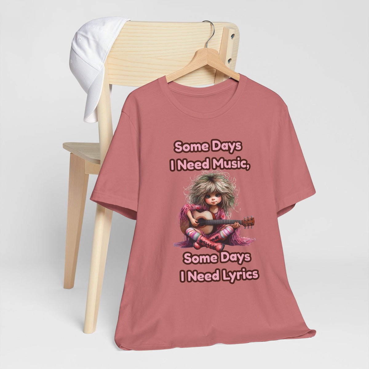 Music Lover Tee — “Some Days I Need Music, Some Days I Need Lyrics” Guitar Girl Shirt
