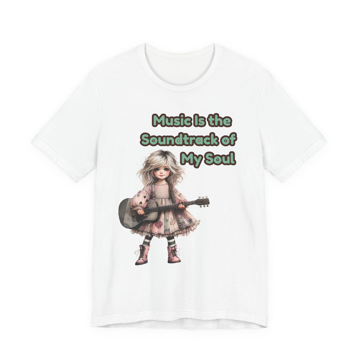 Music Is the Soundtrack of My Soul T-Shirt — Cute Girl with Guitar Tee