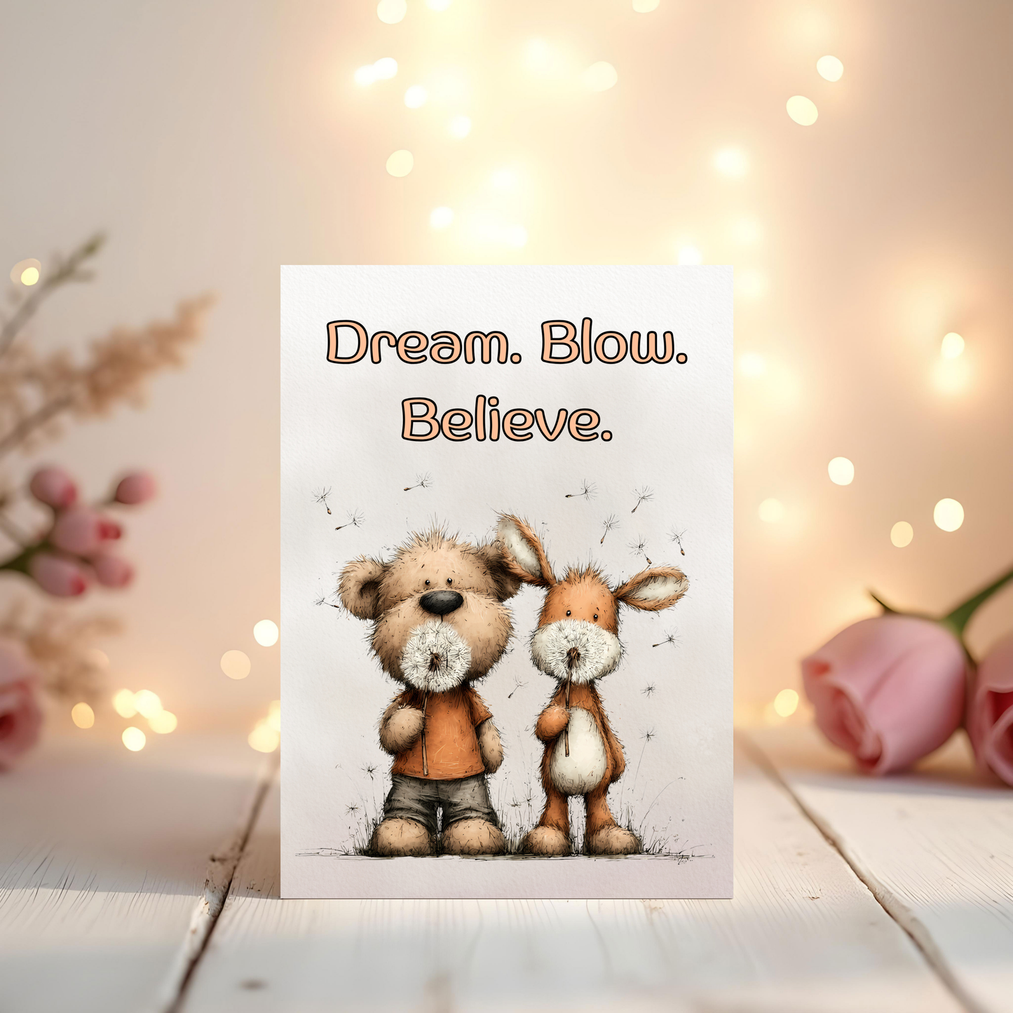 The Forever Friends Collection Greeting Card: Friendship Bear and Deer Dream. Blow. Believe.