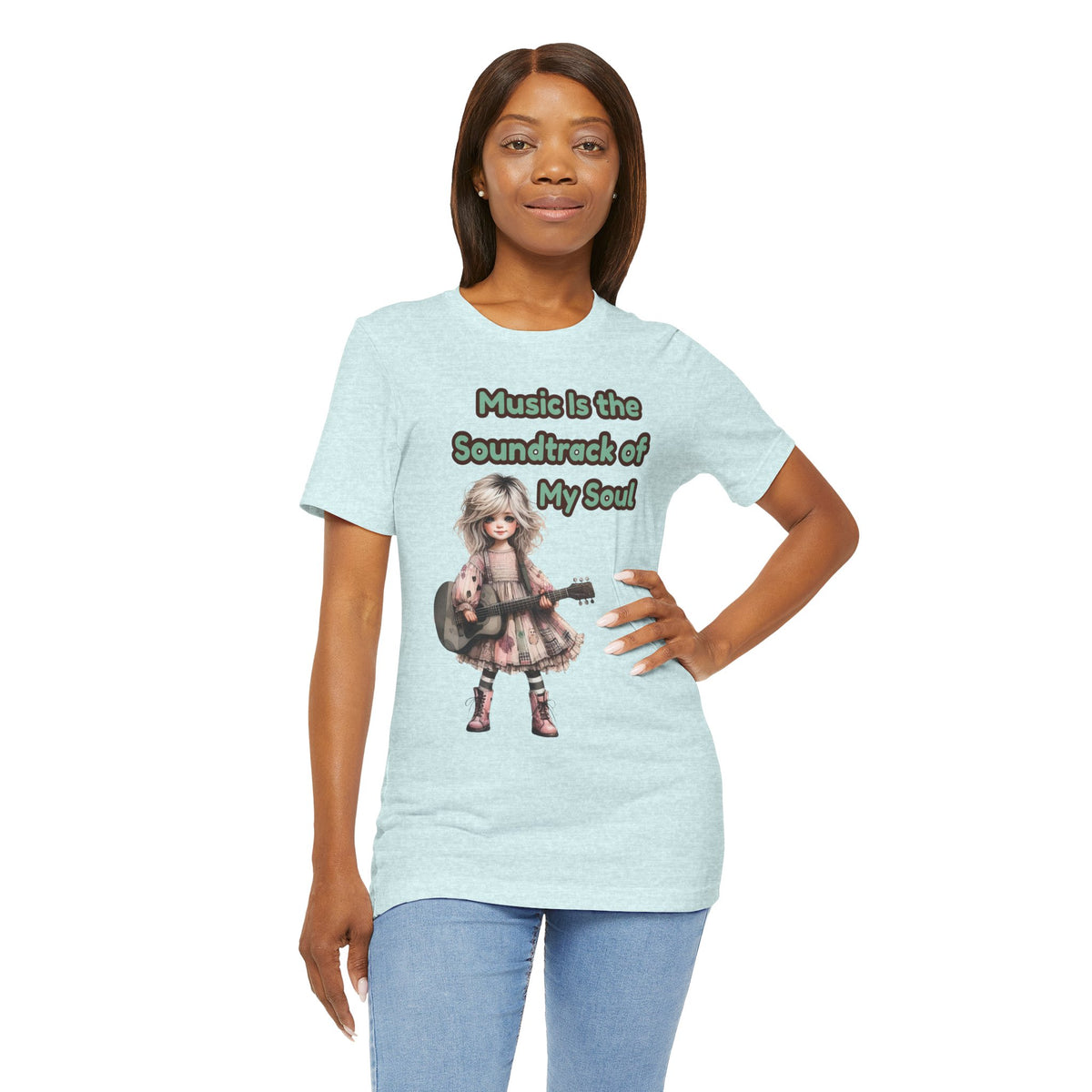 Music Is the Soundtrack of My Soul T-Shirt — Cute Girl with Guitar Tee
