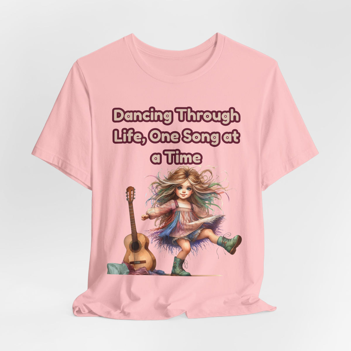 Dancing Through Life Tee — Girl with Guitar Inspirational Music Quote Shirt