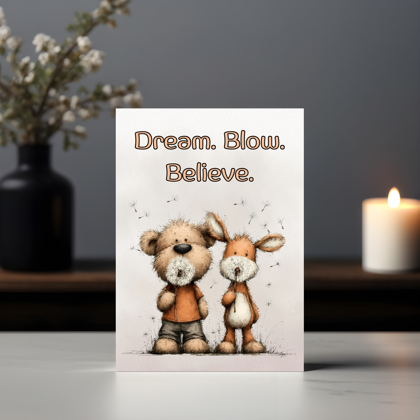 The Forever Friends Collection Greeting Card: Friendship Bear and Deer Dream. Blow. Believe.