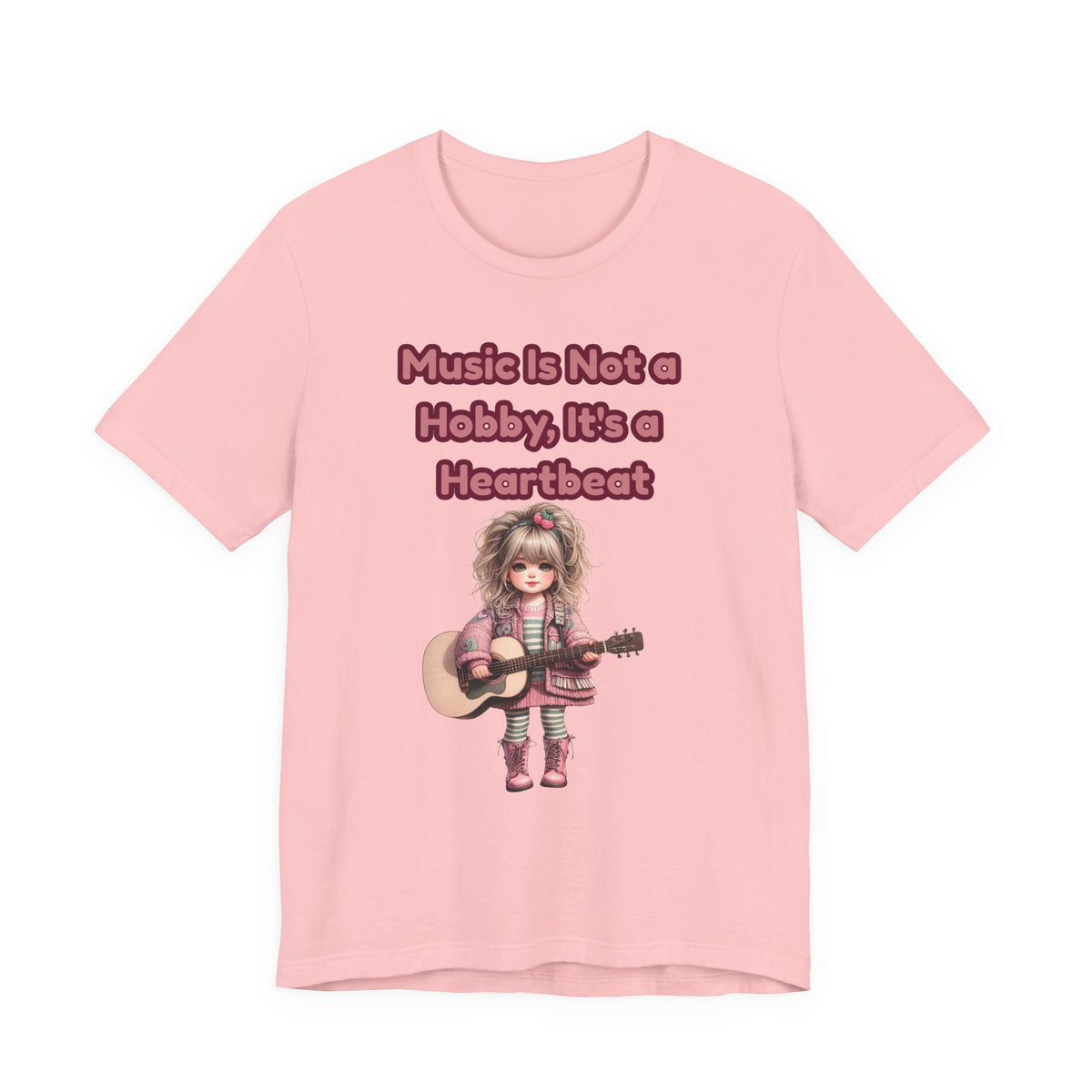 Music Is Not a Hobby It's a Heartbeat Tee - Cute Girl Guitar Graphic T-Shirt
