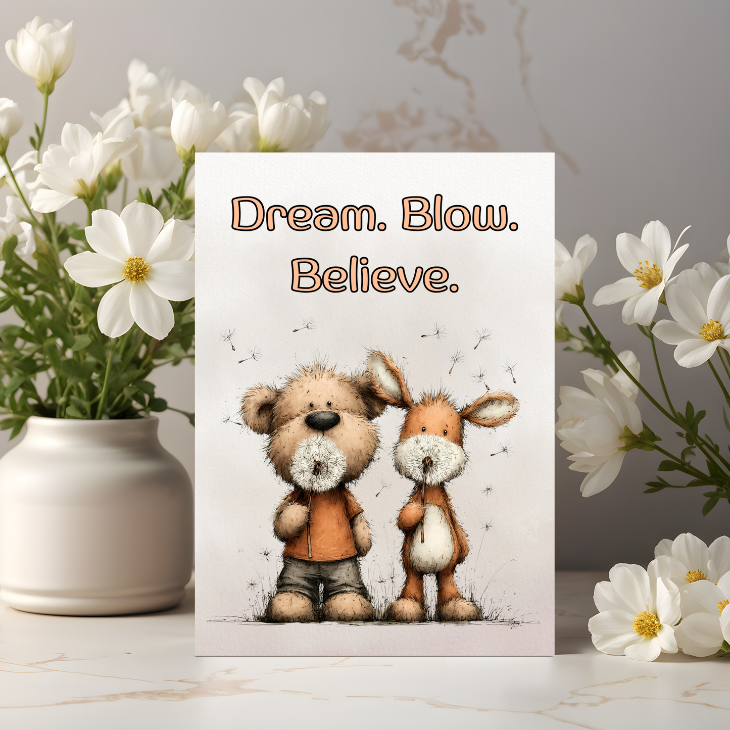 The Forever Friends Collection Greeting Card: Friendship Bear and Deer Dream. Blow. Believe.