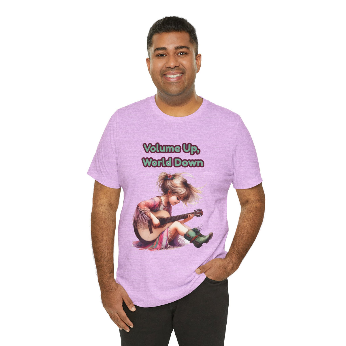 Music Lovers Volume Up, World Down Guitar Tee