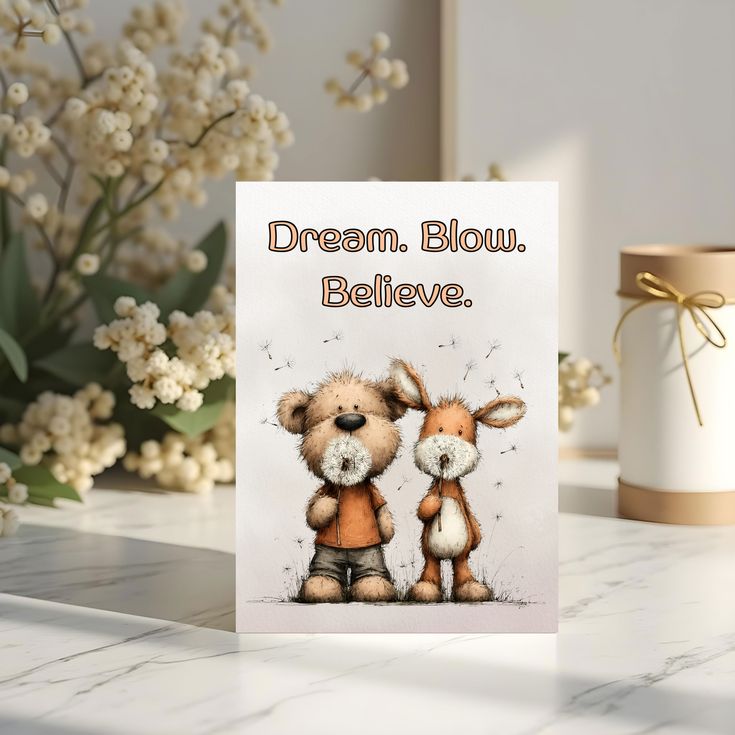 The Forever Friends Collection Greeting Card: Friendship Bear and Deer Dream. Blow. Believe.