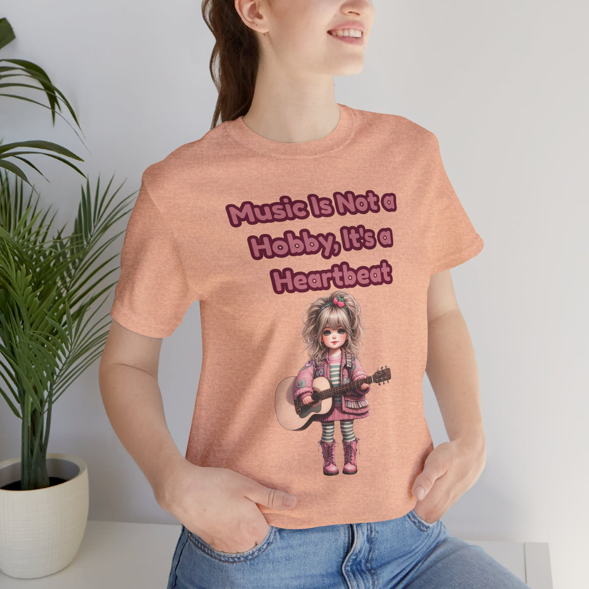 Music Is Not a Hobby It's a Heartbeat Tee - Cute Girl Guitar Graphic T-Shirt