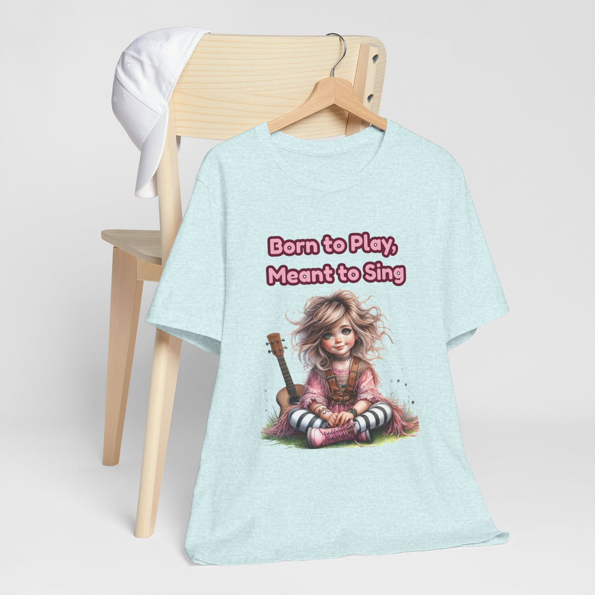 Music Lovers T‑Shirt — "Born to Play, Meant to Sing" Cute Girl with Guitar