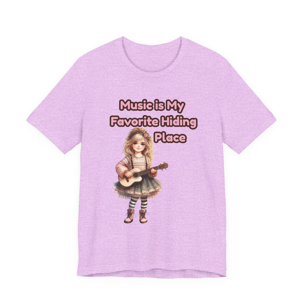 Music Is My Favorite Hiding Place T-Shirt — Cute Girl with Guitar Tee