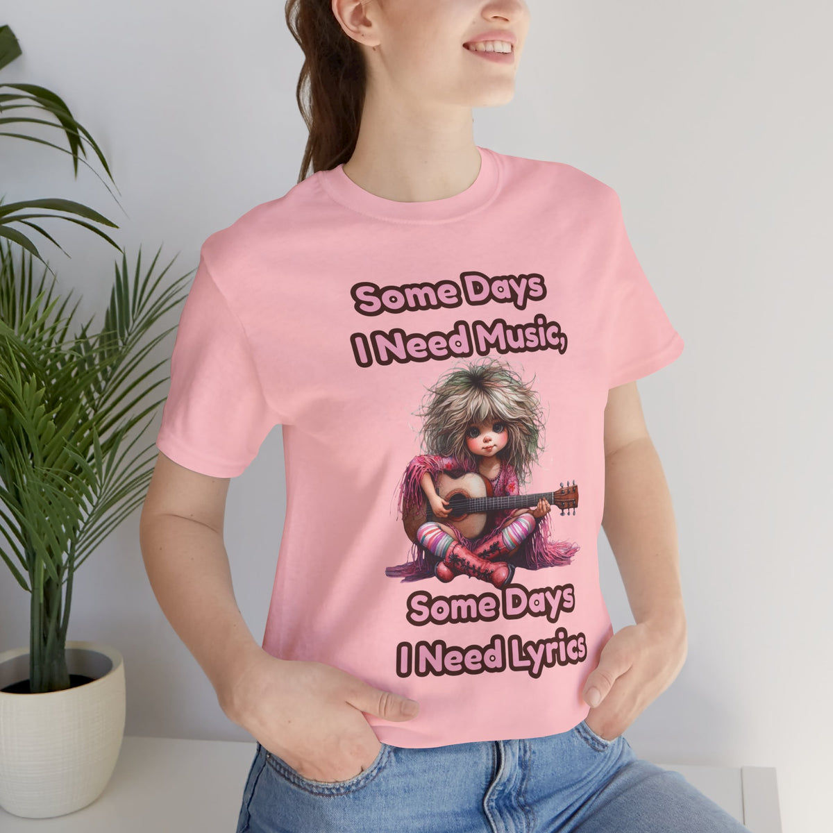 Music Lover Tee — “Some Days I Need Music, Some Days I Need Lyrics” Guitar Girl Shirt