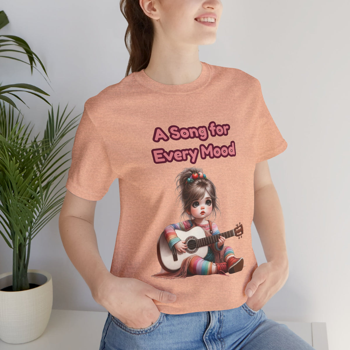 Cute Guitar Girl T-Shirt — "A Song for Every Mood" Graphic Tee