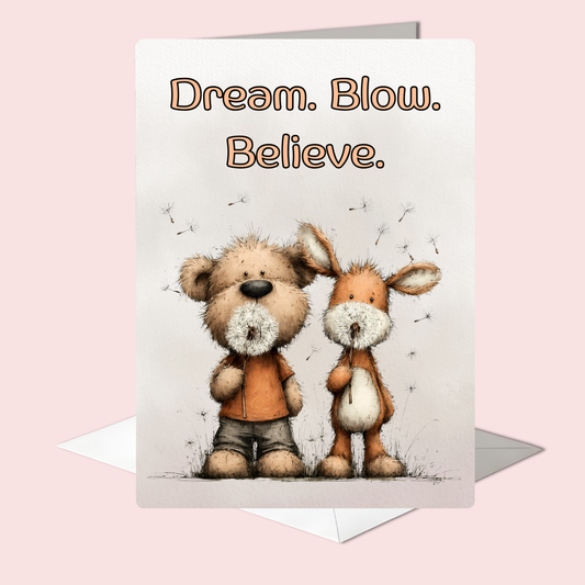 The Forever Friends Collection Greeting Card: Friendship Bear and Deer Dream. Blow. Believe.