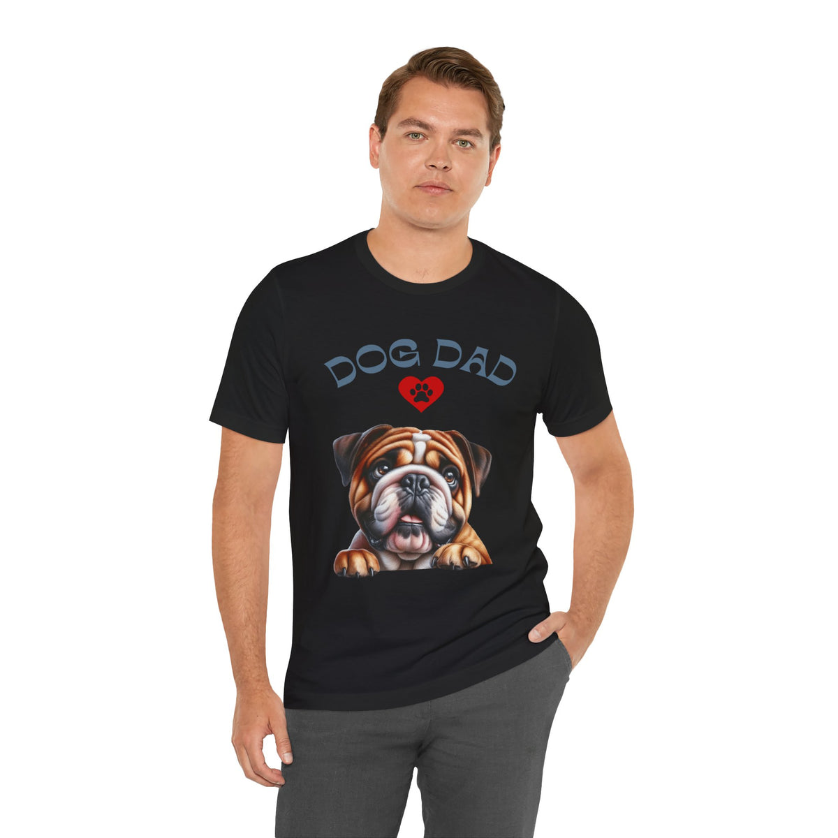 Bulldog Dad T-Shirt – Cute Bulldog Graphic Tee with Heart Paw Design