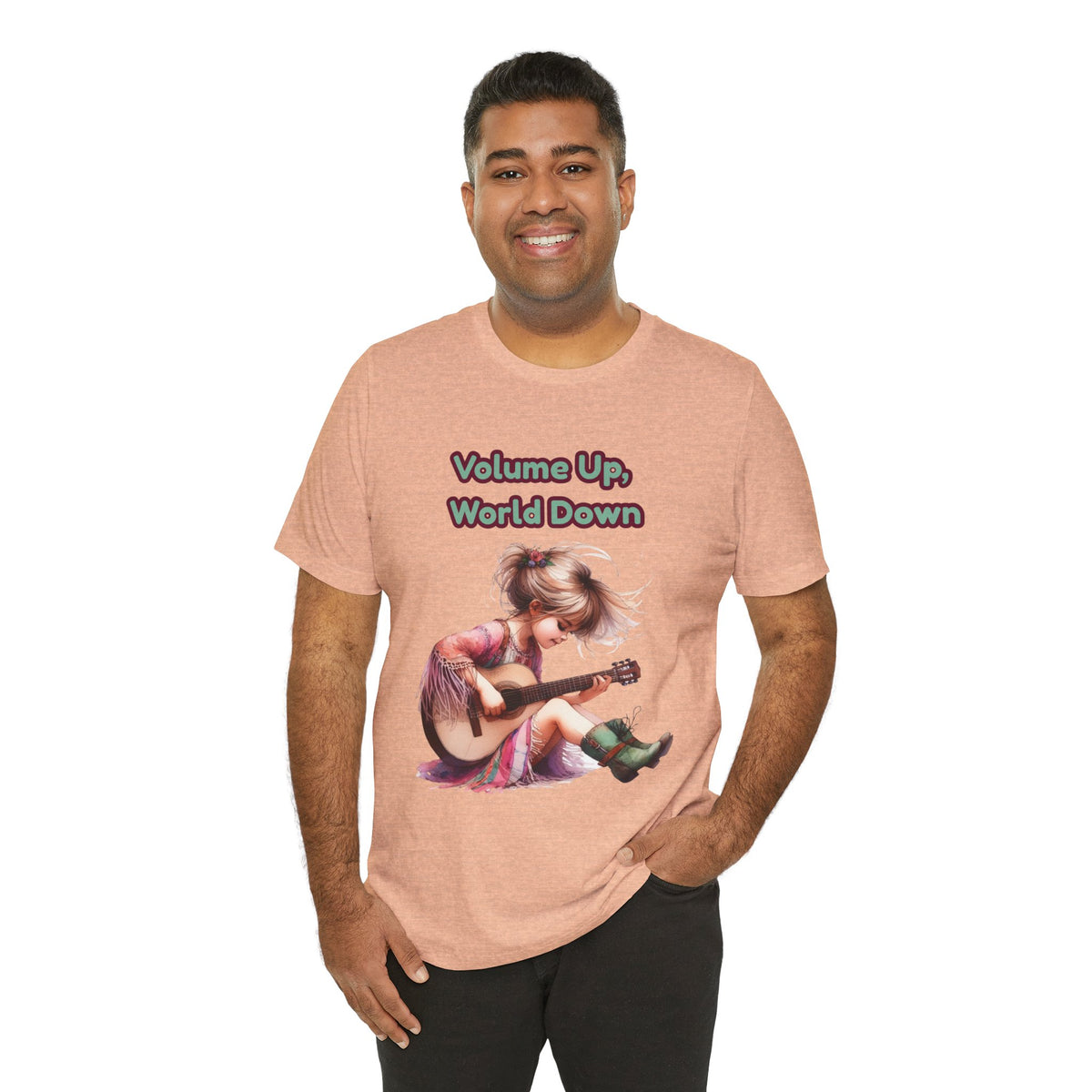 Music Lovers Volume Up, World Down Guitar Tee
