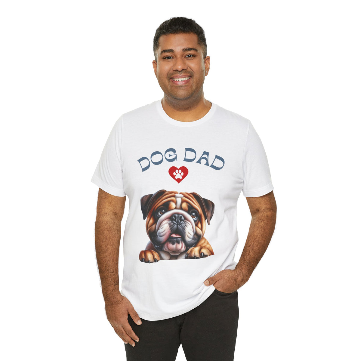 Bulldog Dad T-Shirt – Cute Bulldog Graphic Tee with Heart Paw Design