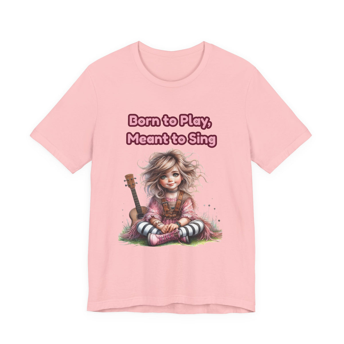 Music Lovers T‑Shirt — "Born to Play, Meant to Sing" Cute Girl with Guitar