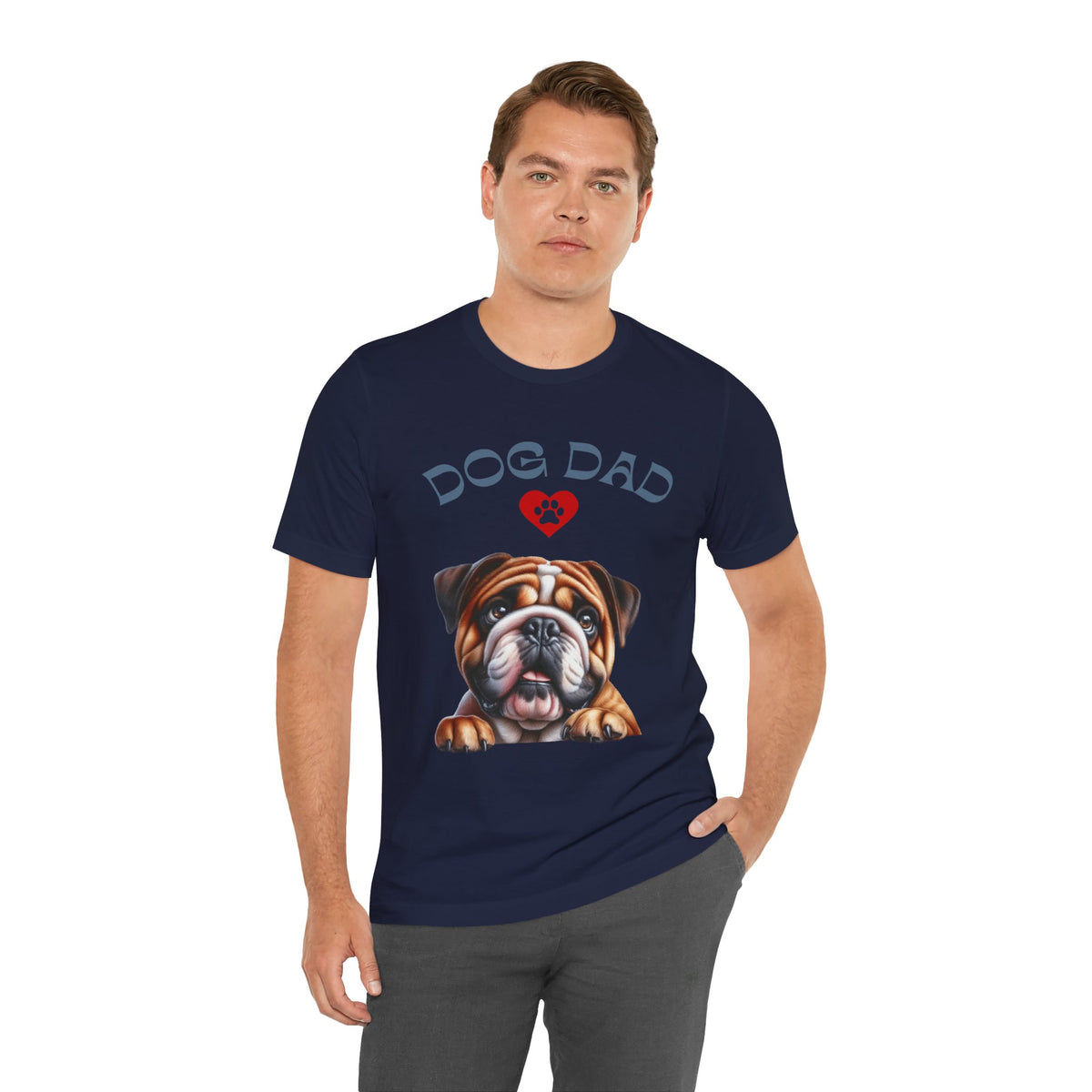 Bulldog Dad T-Shirt – Cute Bulldog Graphic Tee with Heart Paw Design