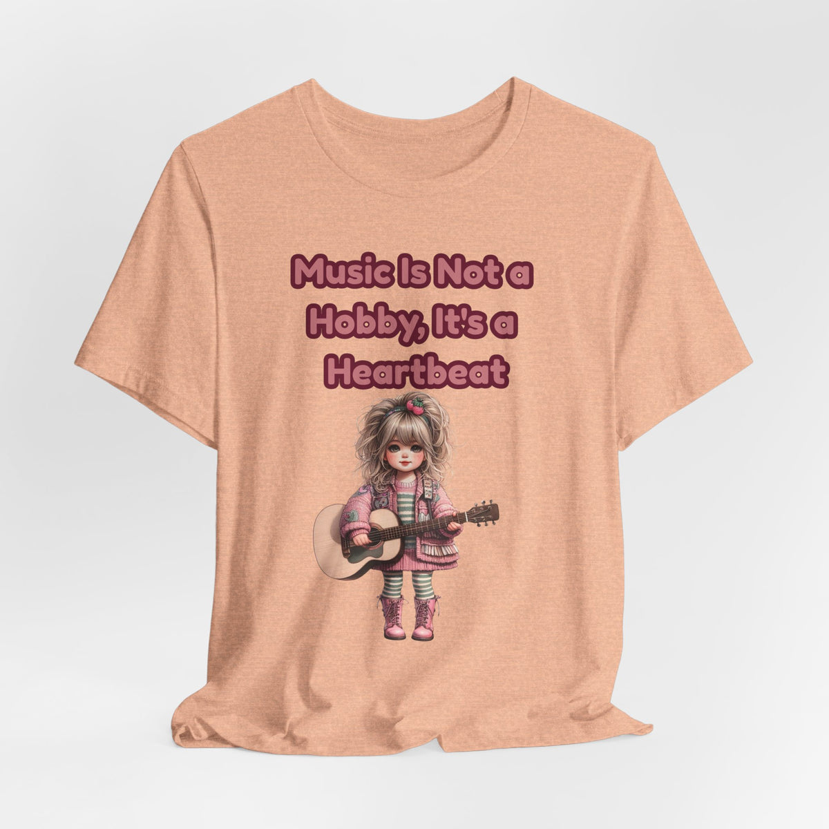 Music Is Not a Hobby It's a Heartbeat Tee - Cute Girl Guitar Graphic T-Shirt