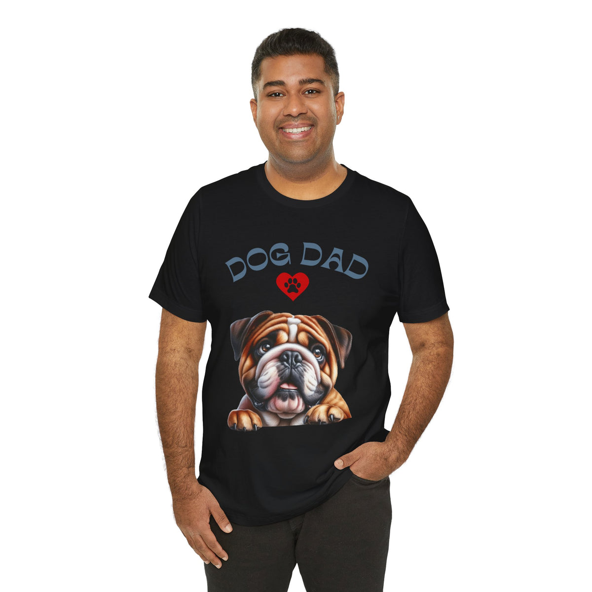 Bulldog Dad T-Shirt – Cute Bulldog Graphic Tee with Heart Paw Design