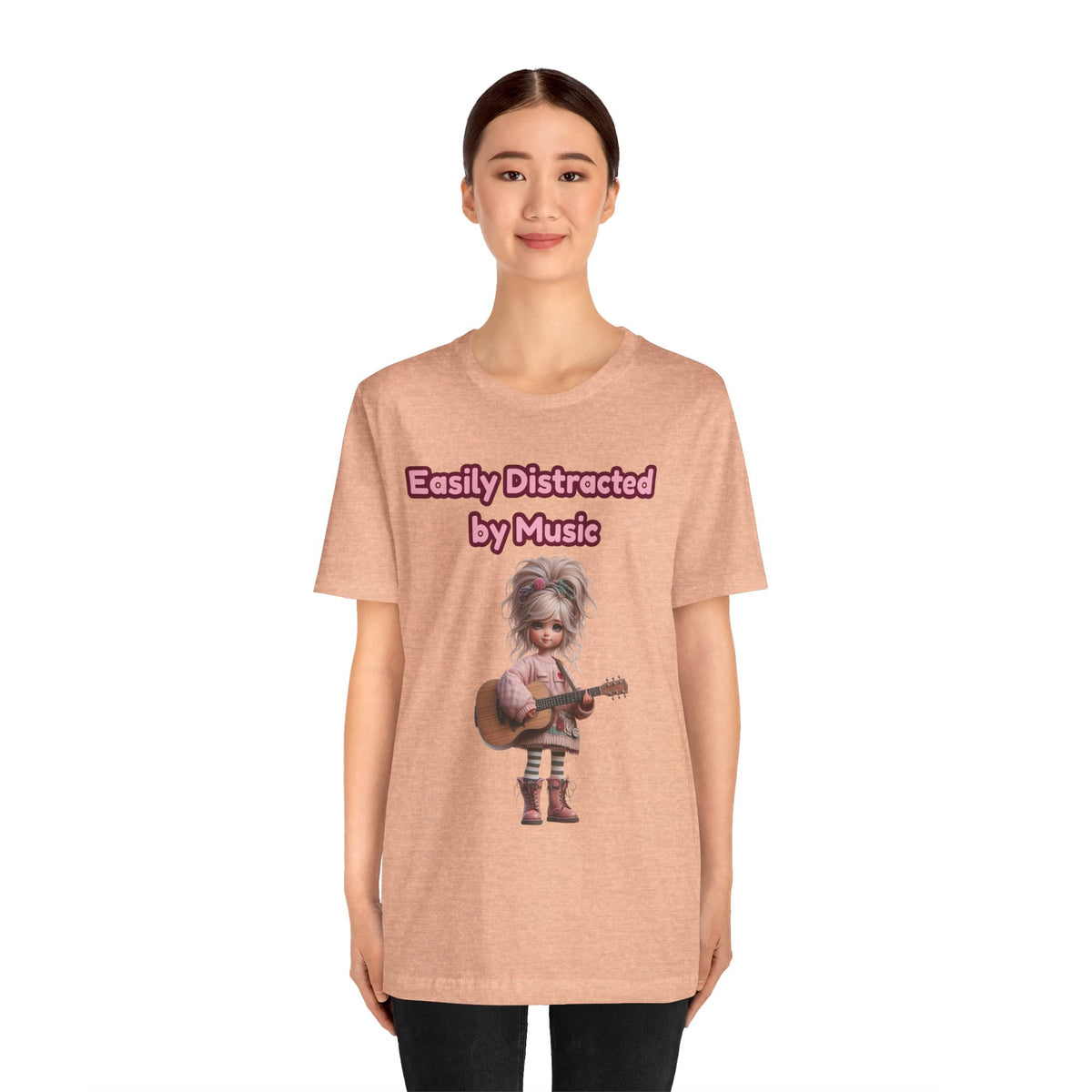 Easily Distracted by Music T‑Shirt — Cute Guitar Girl Tee