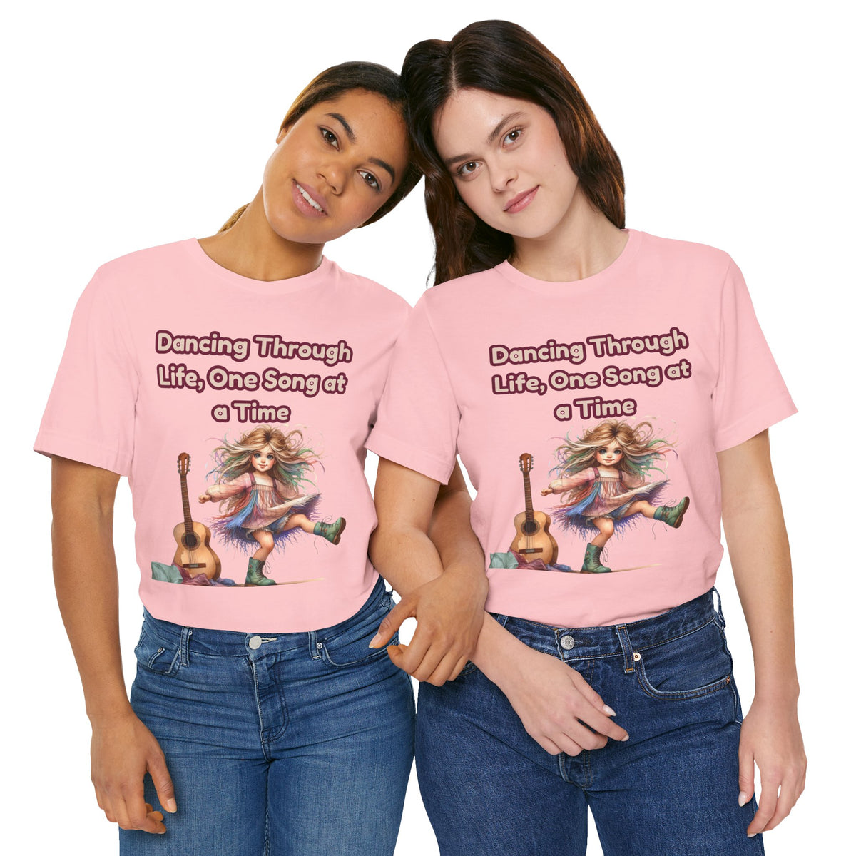 Dancing Through Life Tee — Girl with Guitar Inspirational Music Quote Shirt