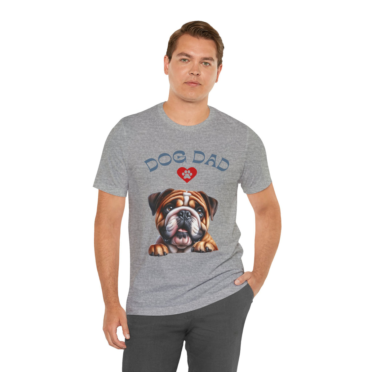 Bulldog Dad T-Shirt – Cute Bulldog Graphic Tee with Heart Paw Design