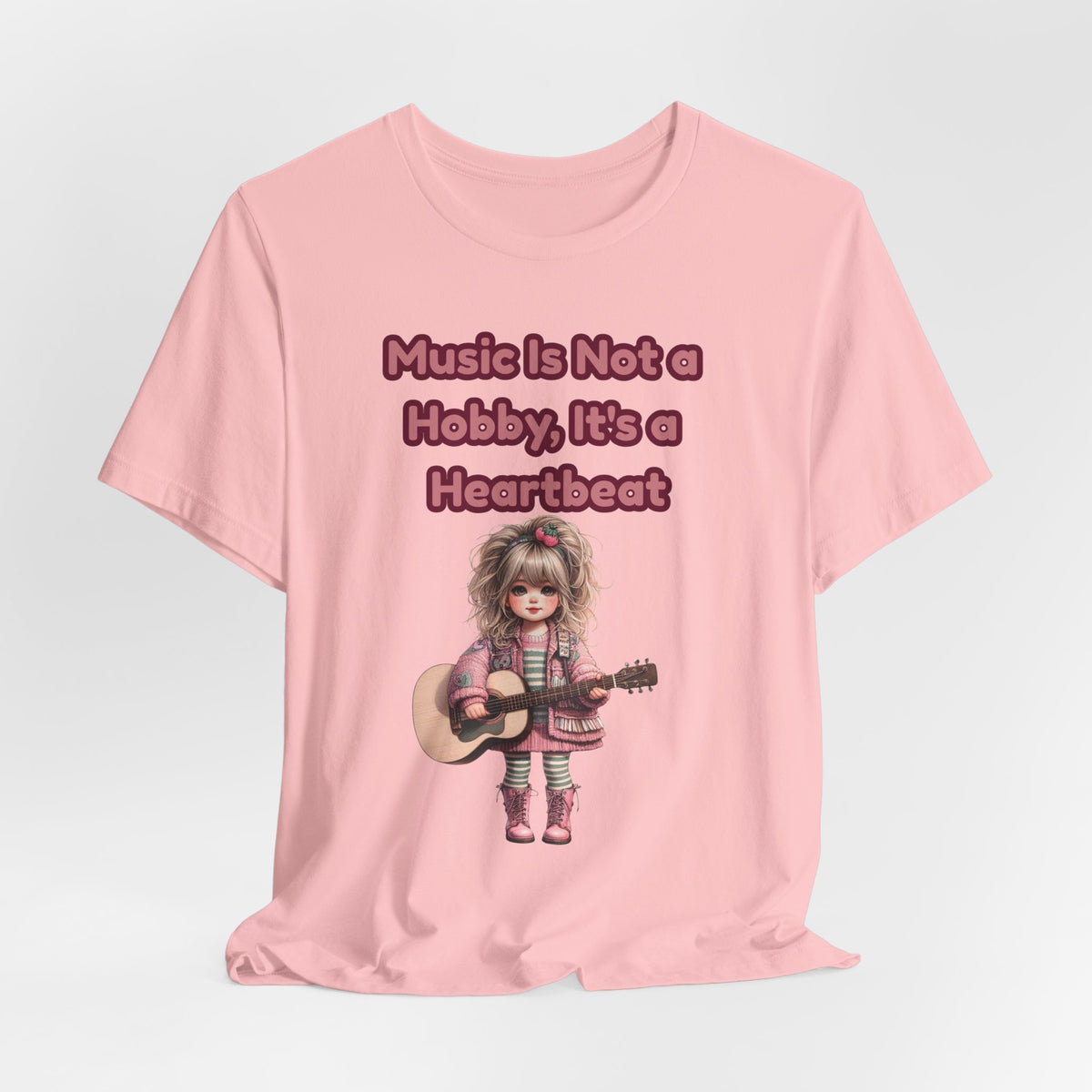 Music Is Not a Hobby It's a Heartbeat Tee - Cute Girl Guitar Graphic T-Shirt