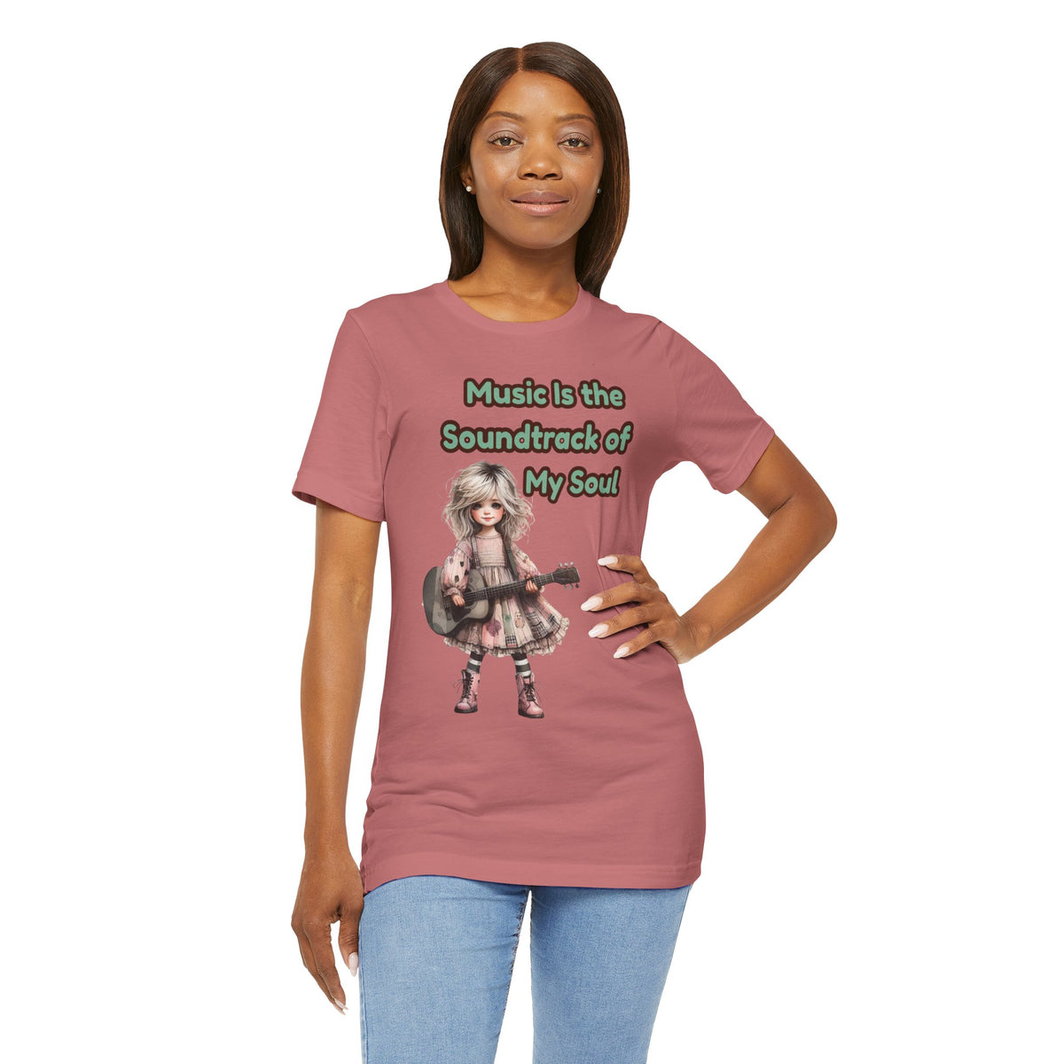 Music Is the Soundtrack of My Soul T-Shirt — Cute Girl with Guitar Tee