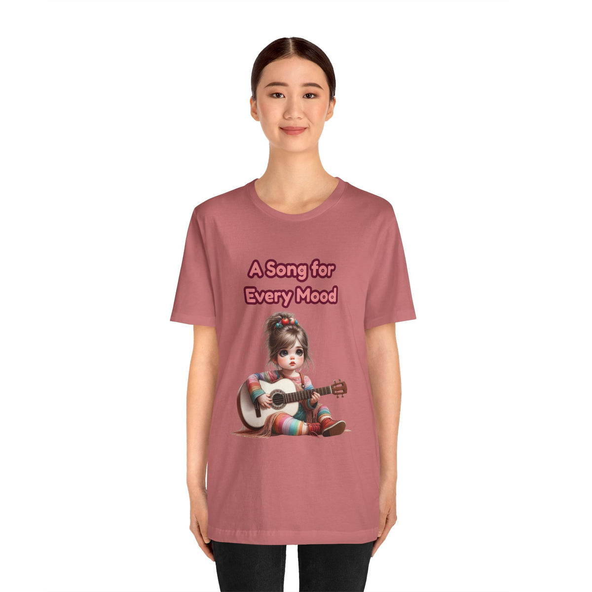 Cute Guitar Girl T-Shirt — "A Song for Every Mood" Graphic Tee