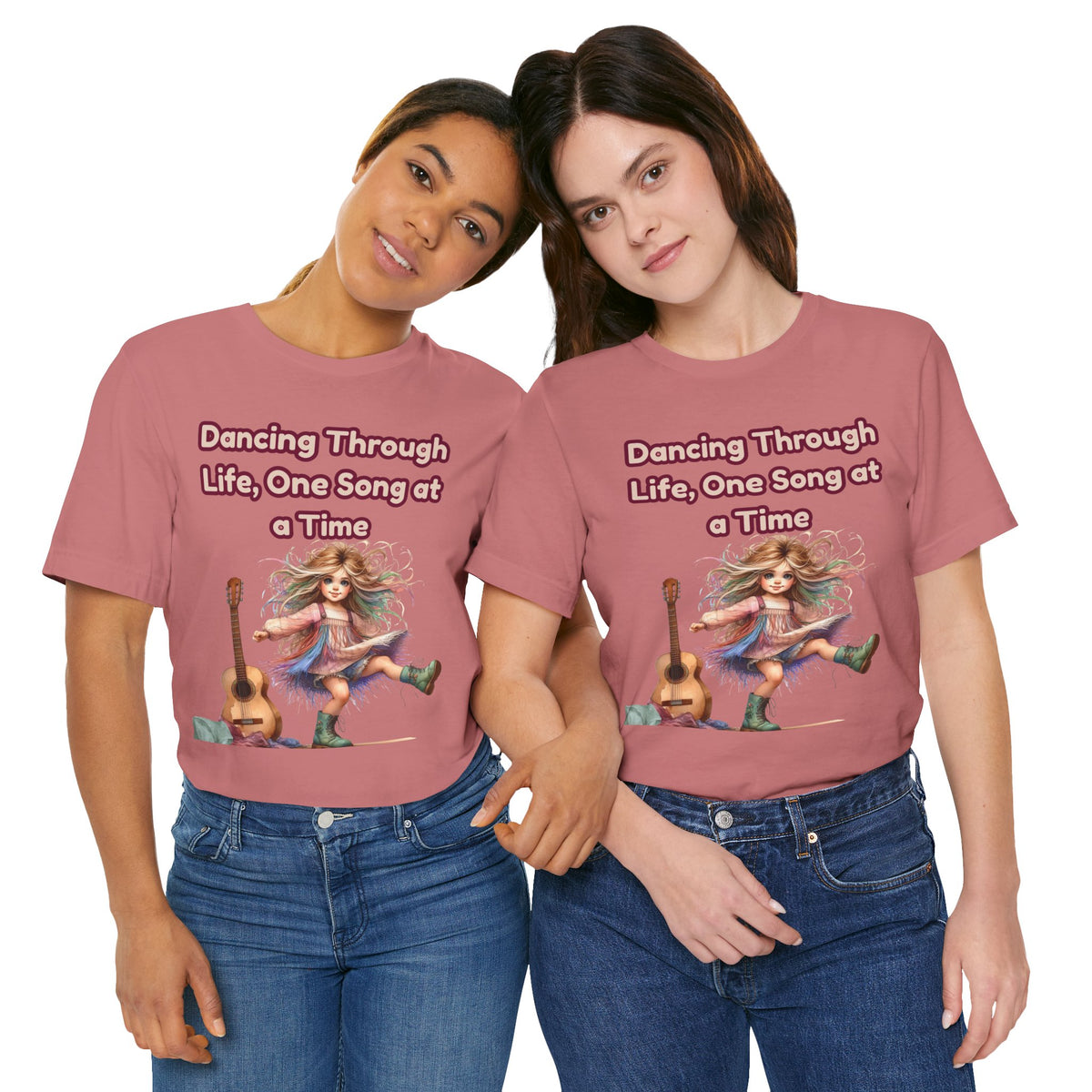 Dancing Through Life Tee — Girl with Guitar Inspirational Music Quote Shirt