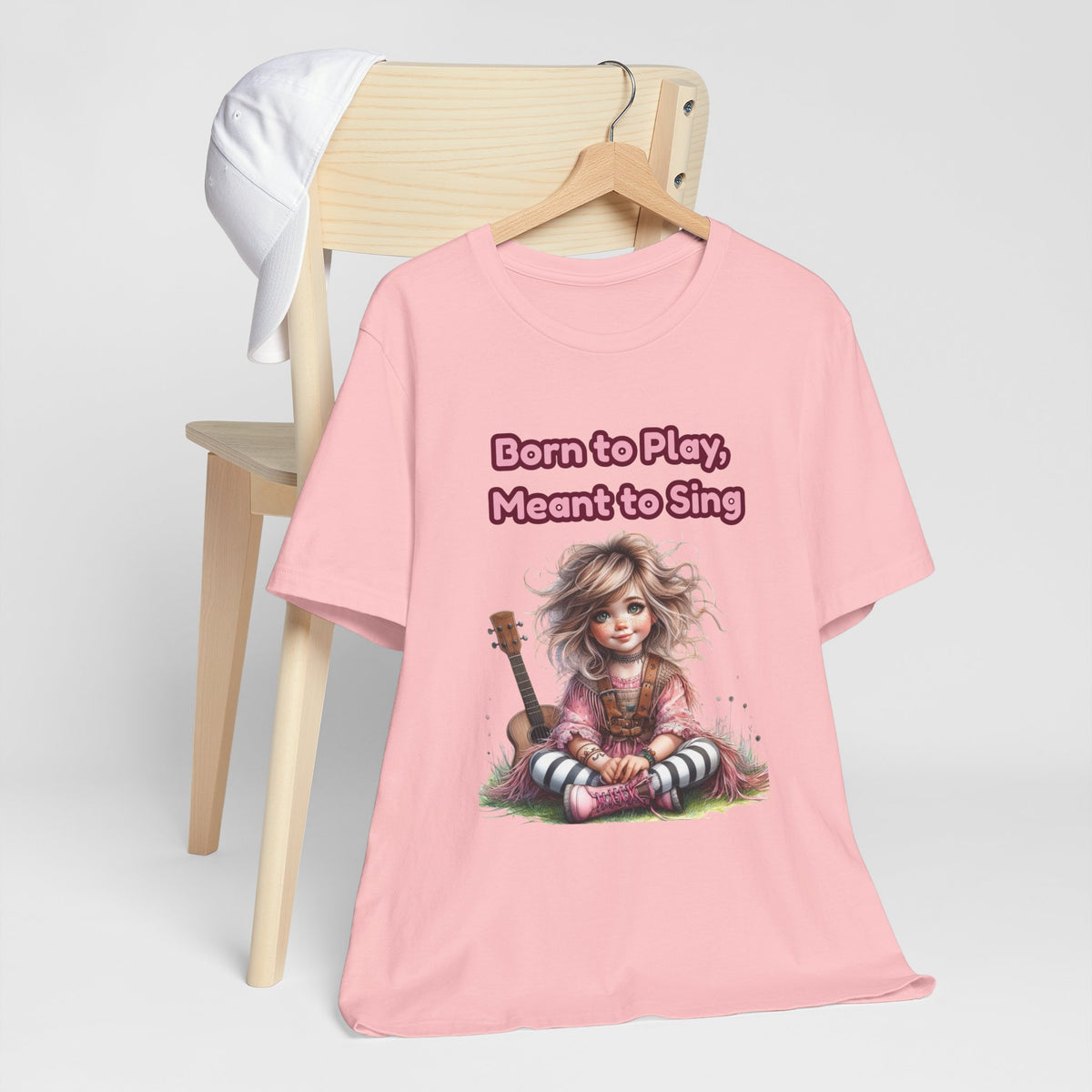 Music Lovers T‑Shirt — "Born to Play, Meant to Sing" Cute Girl with Guitar