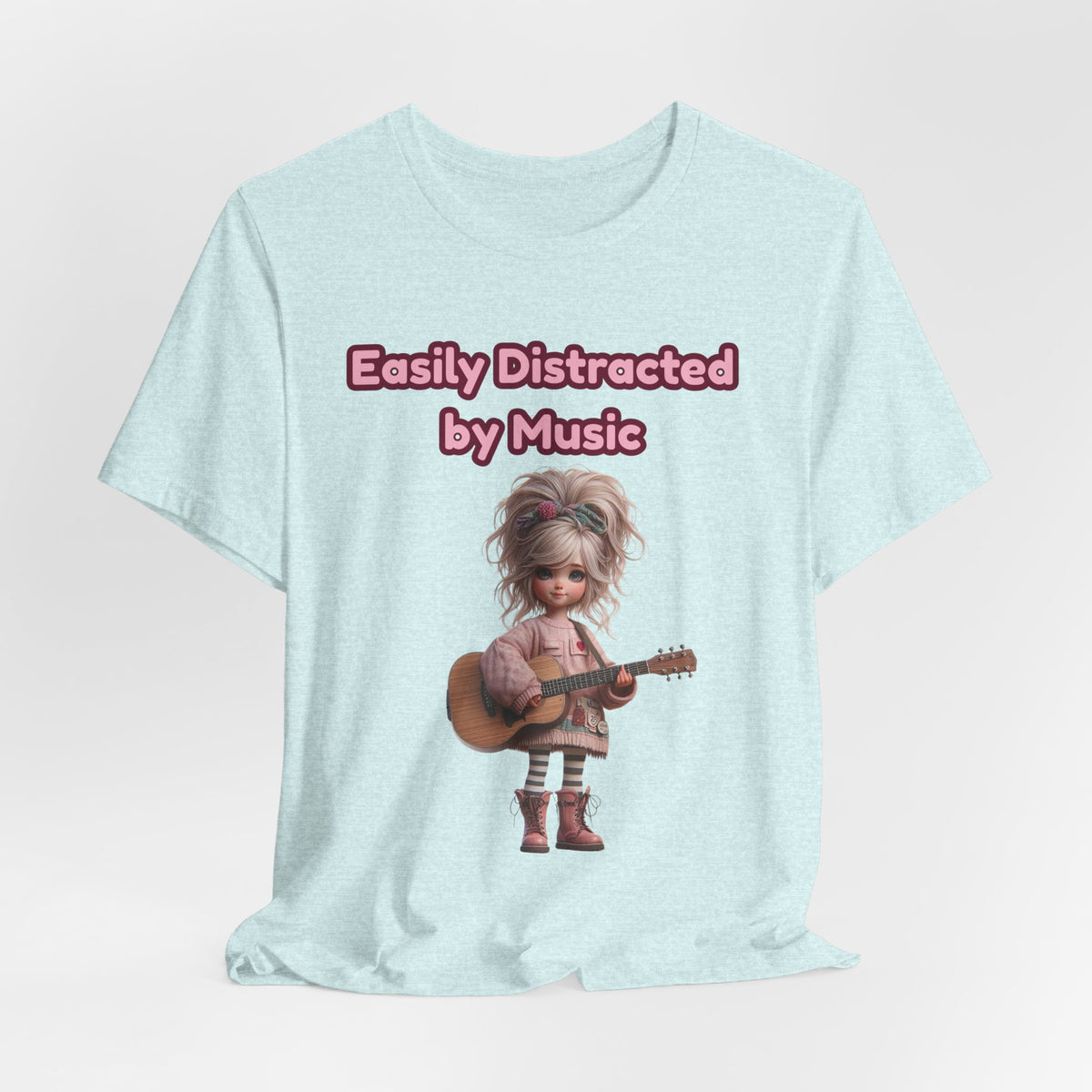 Easily Distracted by Music T‑Shirt — Cute Guitar Girl Tee